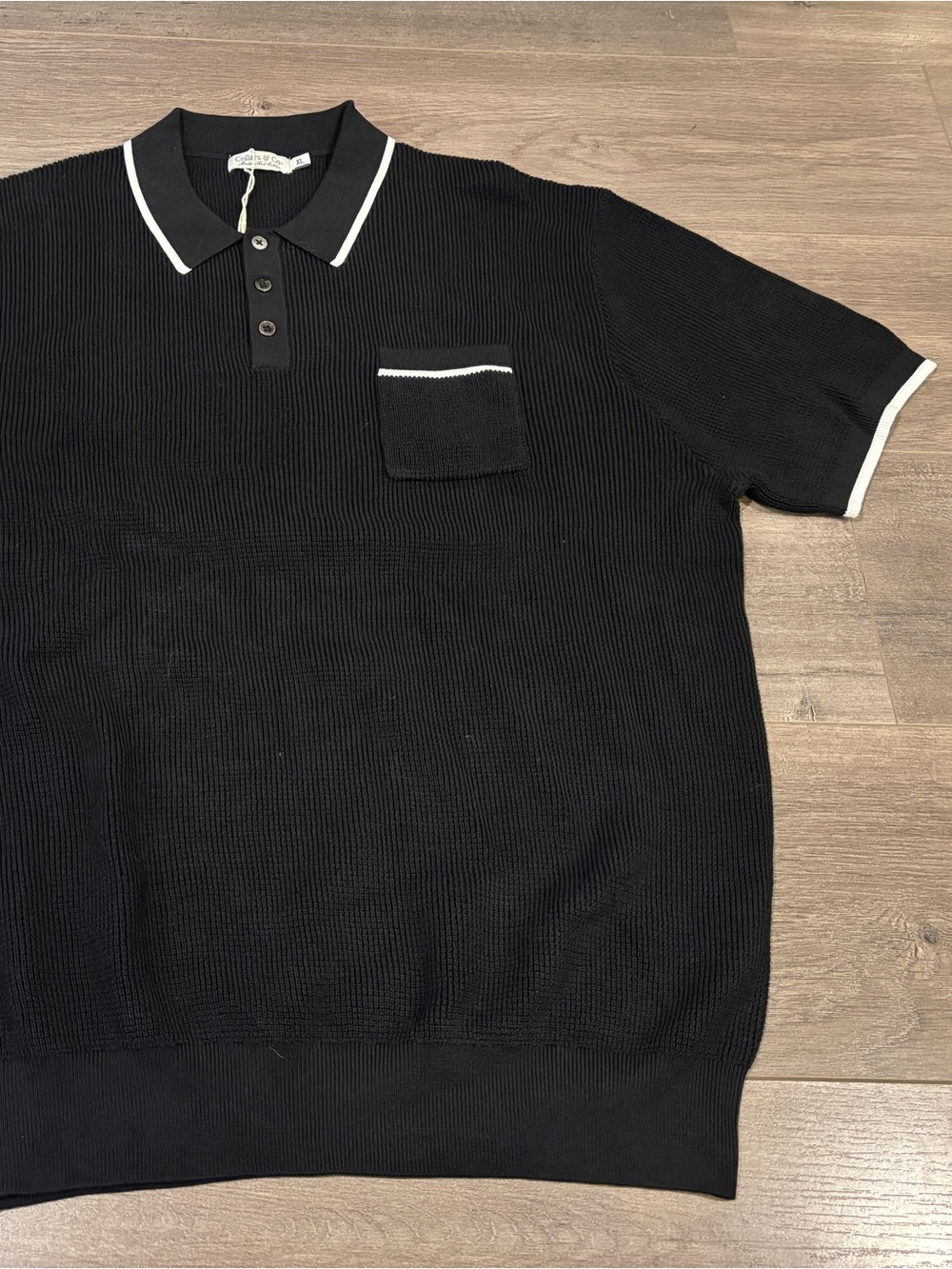 Men's Collars & Co Riviera Black Knit Polo with White Contrast Trim